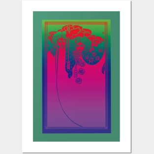Art Nouveau Ladies (pink on green/blue) Posters and Art